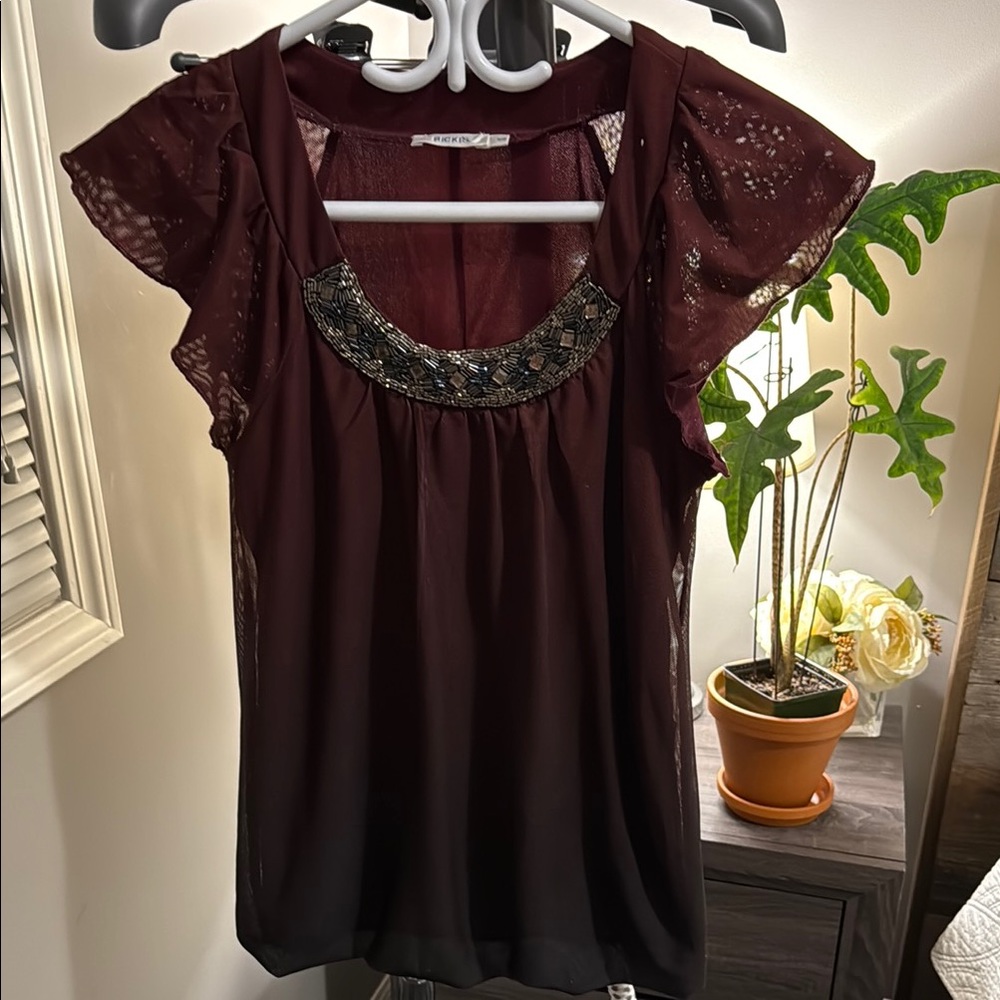 Ricki's Ombre Flutter Sleeve Blouse with Ruffled Embellishments